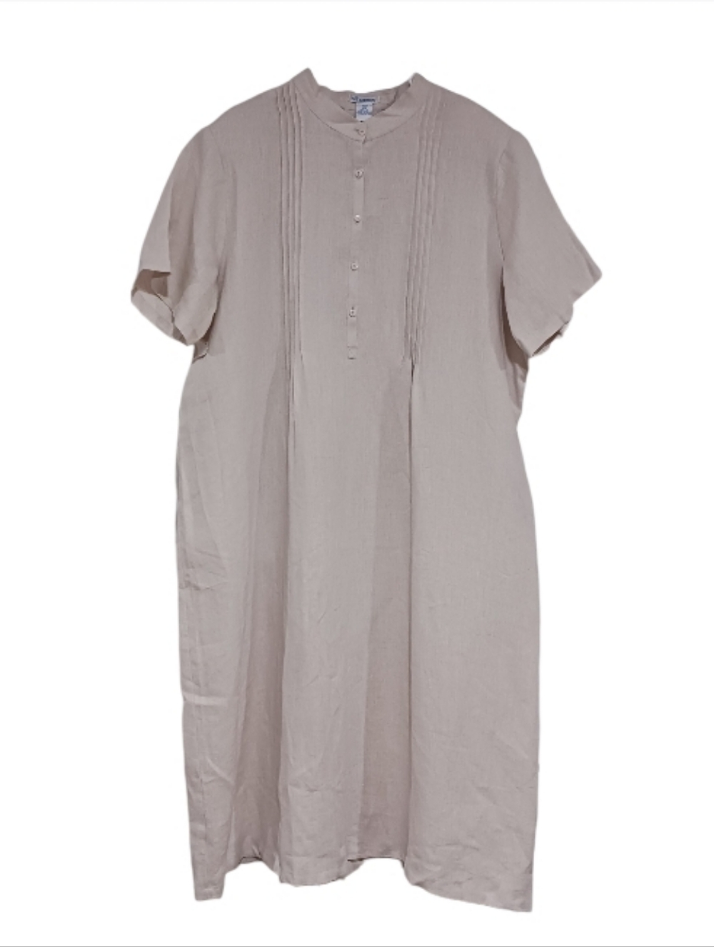 Linen Lagenlook Midi Tunic Dress Pintuck Henley